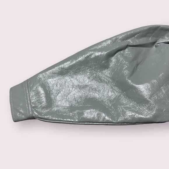 NWT Women’s ASOS Vinyl Tie Waist Light Grey Button Front Jacket With Belt Size 0 - Picture 7 of 13